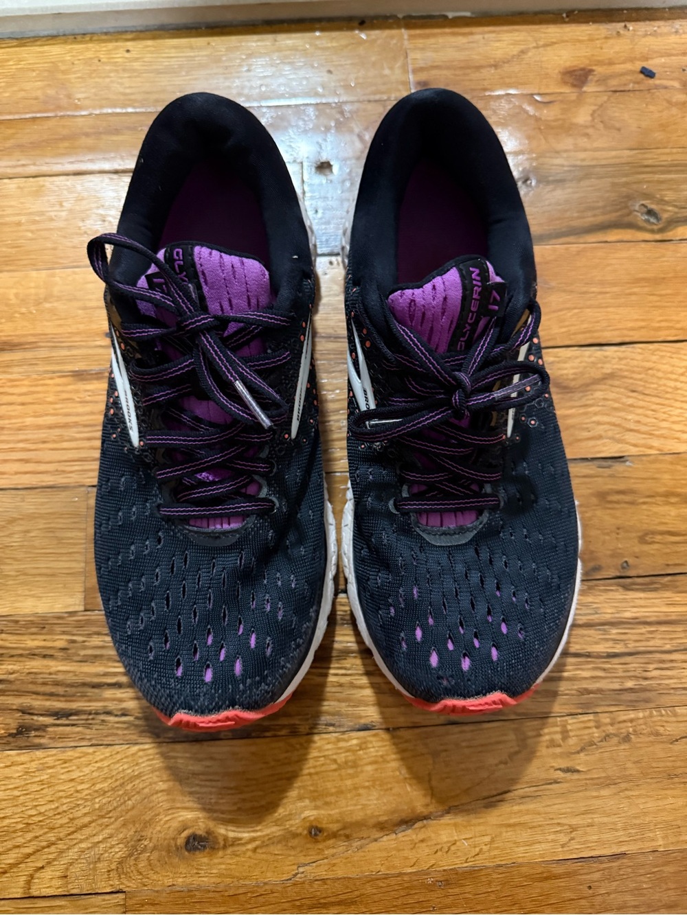 Brooks Women's Black and Purple Running Shoes with Coral Accents